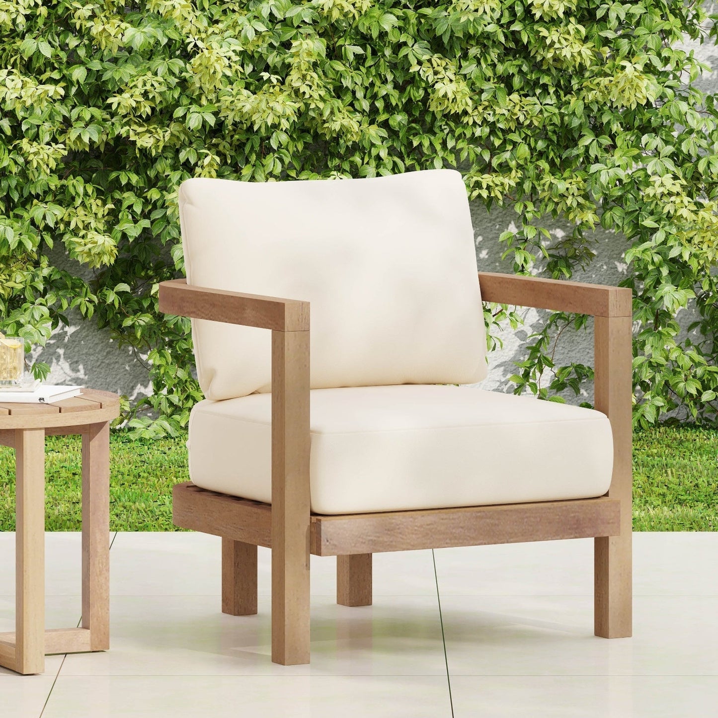 Outdoor Acacia Wood Patio Club Chair, Patio Furniture,Waterproof Thick Cushion Deep Seating For Porc -