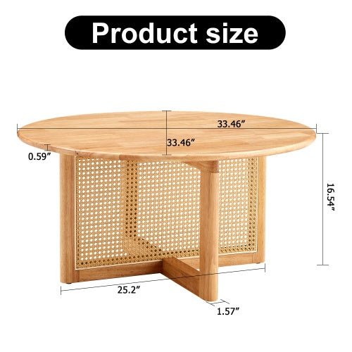 Round coffee table TRAMA™ – Wood and faux rattan natural design - coffe table