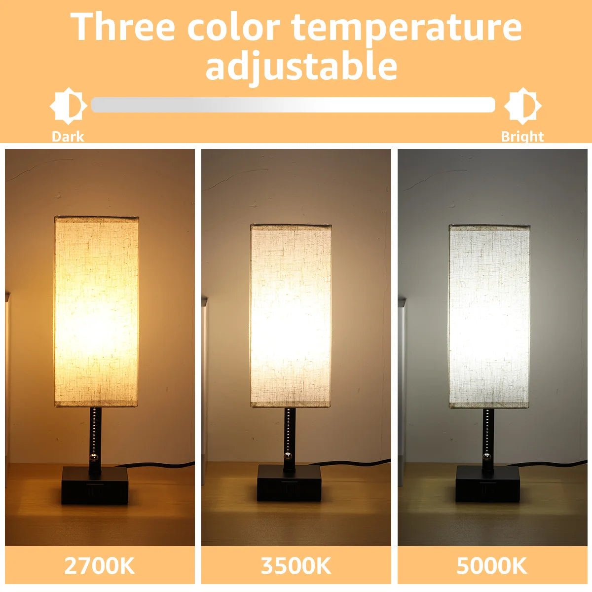 TEURUS™ USB Bedside Lamp – Dimmable Modern Fabric Light -