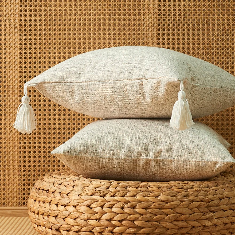 ZANZI™ Linen Tassel Pillow Cover – Boho Decorative Cushion -