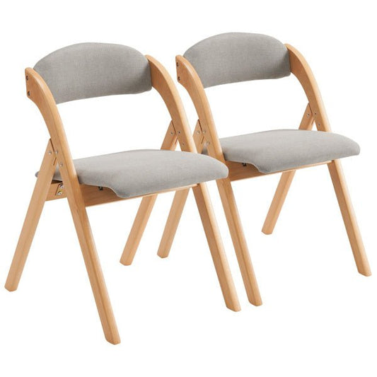 2pcs Solid Wood Folding Backrest Curved Beige Cushion Wood Colour Exhibition Chair 54X47X81cm Rubberwood - 