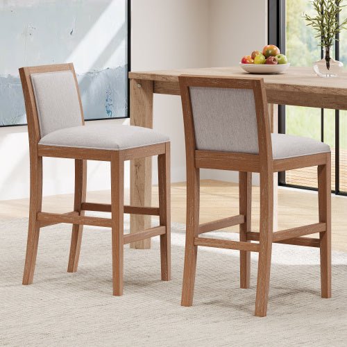 30.5-inch high bar stools with fabric upholstery and rubberwood frame, set of 2, in a kitchen setting.