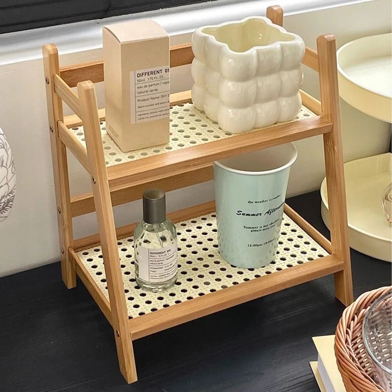 ANTICO™ Shelf Organizer – 2 - Tier Bamboo Rack for Desk or Vanity - 