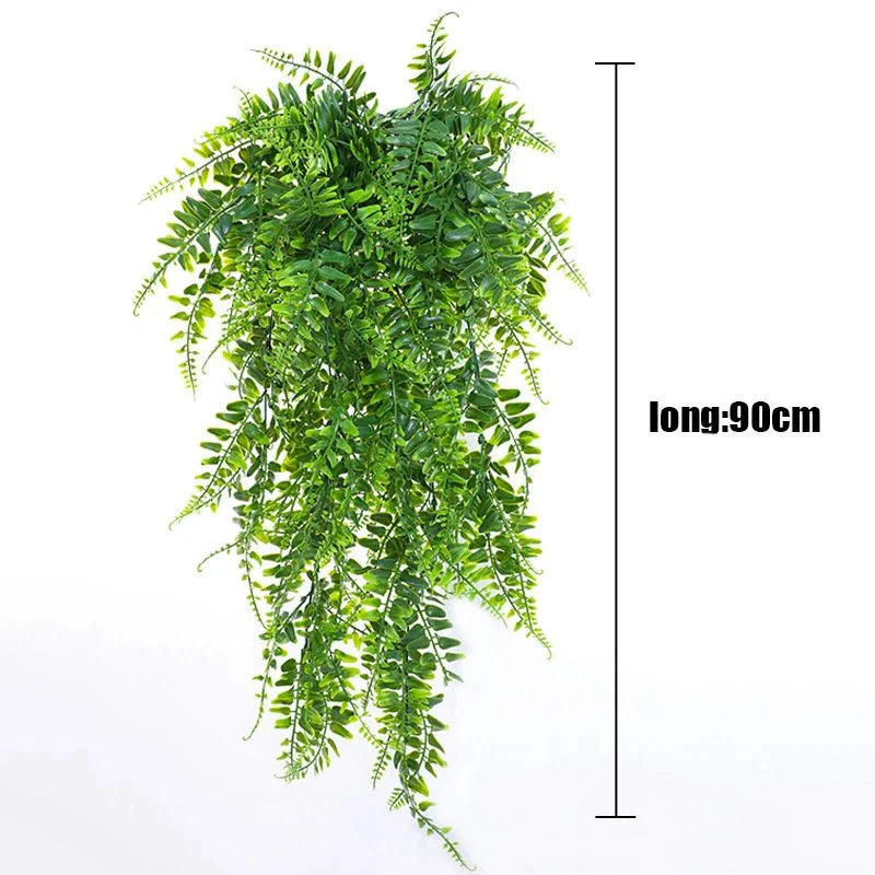 Lush faux 90cm hanging fern for indoor decor.