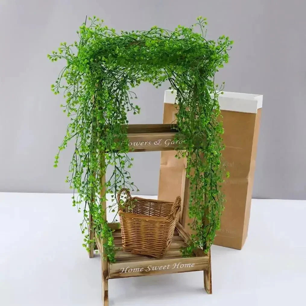 Colorful artificial willow plant hanging in a natural, lifelike display.