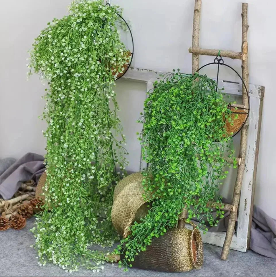 Hanging faux vine with colorful artificial willow plants, ideal for home decoration.
