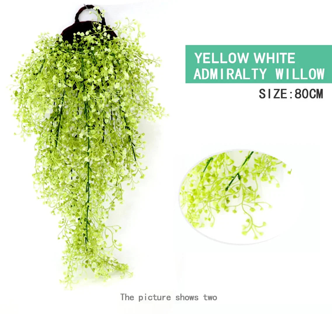 Colorful faux willow plant, 80cm, flexible stems, in soft green and yellow.