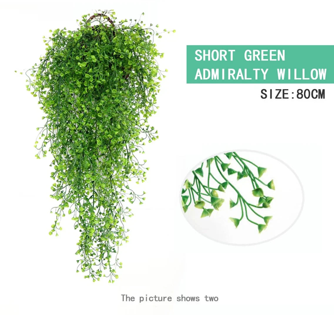 Hanging faux willow vine in green, flexible stems, 80cm length, perfect for indoor decor.