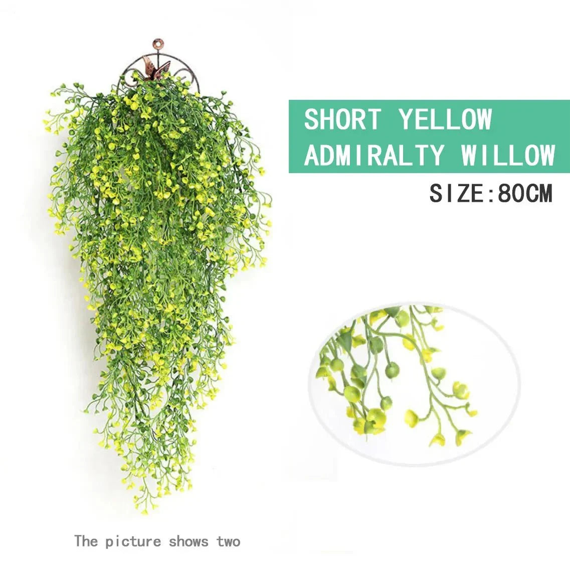Hanging faux willow vine with short yellow leaves, 80cm size, decorative artificial plant.