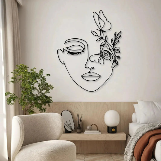 Wall art BELLA™ botanical metal line art in modern living room.