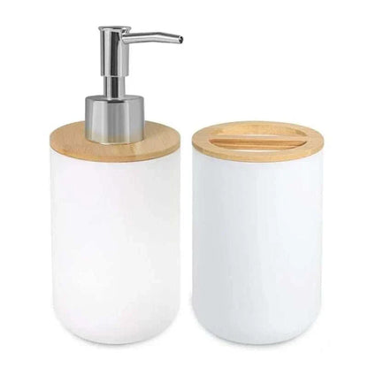 Matte ceramic soap dispenser set with cup featuring a modern design.