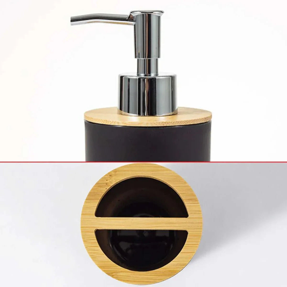 Matte ceramic soap dispenser with cup, modern bathroom set design.