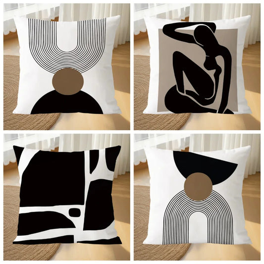 Geometric black and white pillowcase for modern decor, MIRA™.