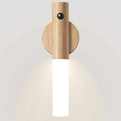 Rechargeable LED night light with motion sensor and wood finish.