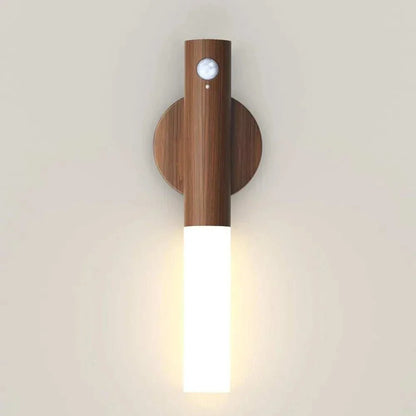 Rechargeable BLOOMINEO™ night light with motion sensor and wood finish.