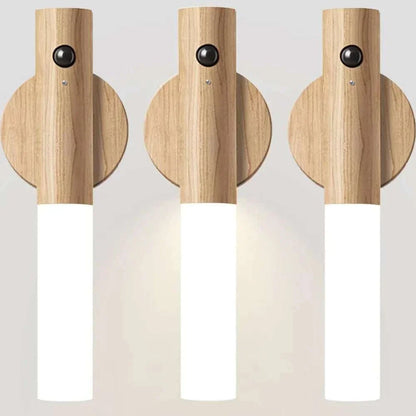 Rechargeable motion sensor wooden night light wall sconces.