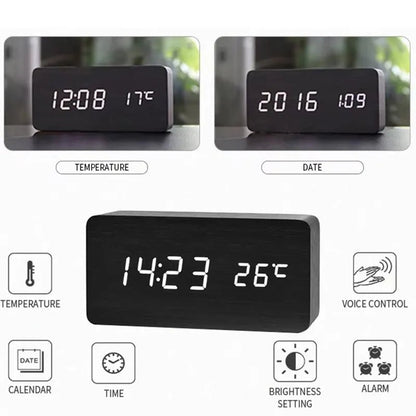 BOC™ Wooden Digital Alarm Clock – LED Display, 3 Alarms, Sound Control | AURÈA HOME - 