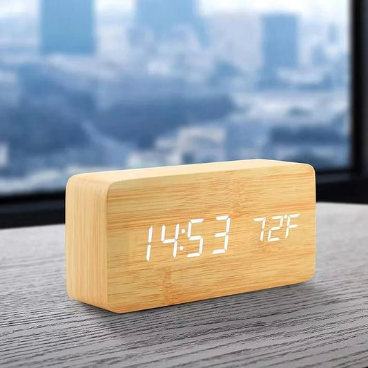 BOC™ Wooden Digital Alarm Clock – LED Display, 3 Alarms, Sound Control | AURÈA HOME - 