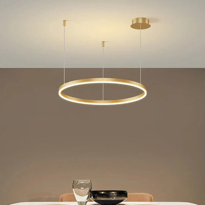 Modern Bubble Gold LED pendant ceiling light fixture with gold brushed finish, dimmable brightness, remote control, and sleek design.