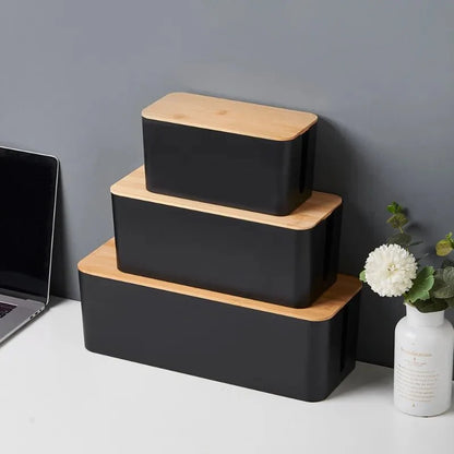 CABLEAUX™ Cable Box – Minimal Cord Organizer with Bamboo Lid - 