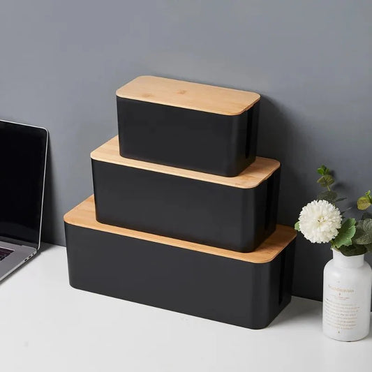 CABLEAUX™ Cable Box – Minimal Cord Organizer with Bamboo Lid - 