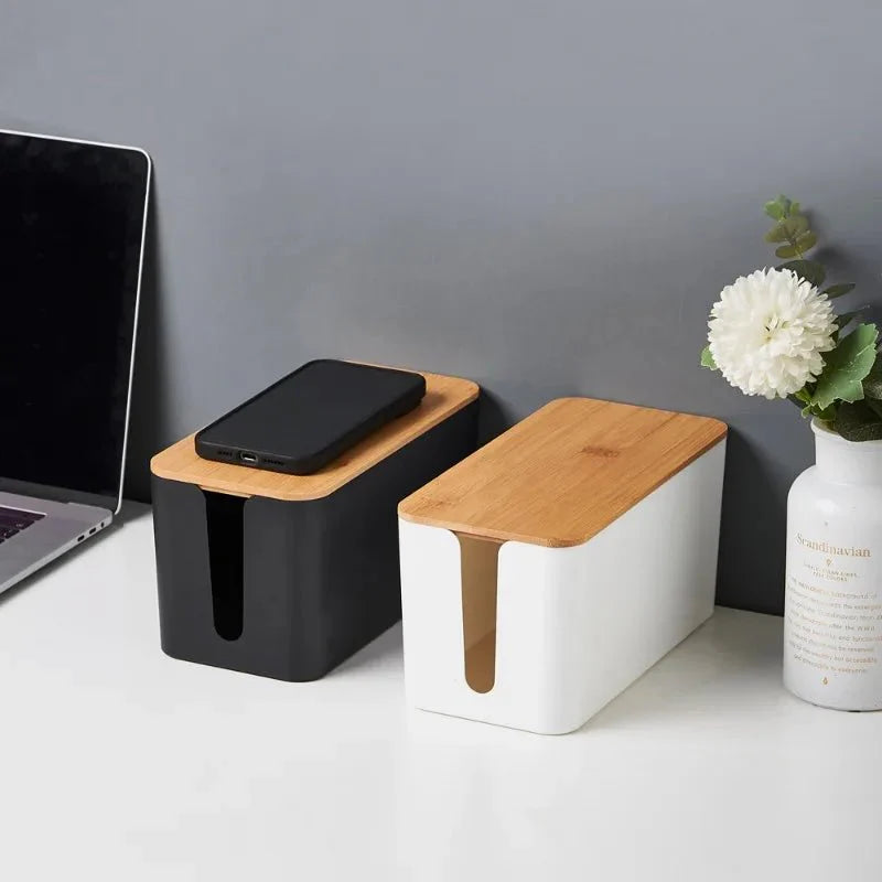 CABLEAUX™ Cable Box – Minimal Cord Organizer with Bamboo Lid - 