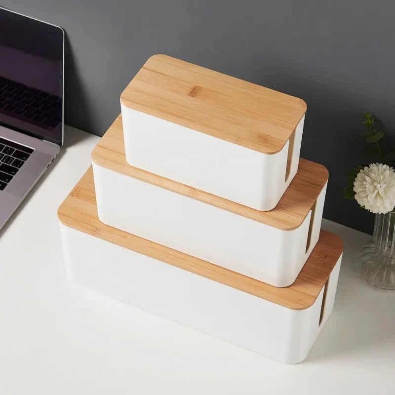CABLEAUX™ Cable Box – Minimal Cord Organizer with Bamboo Lid - 