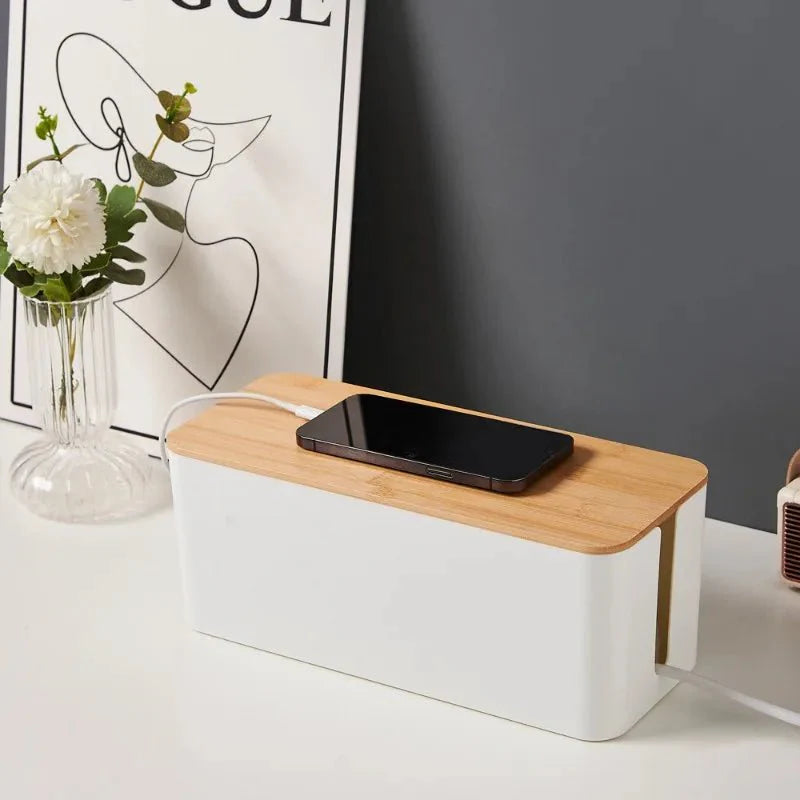 CABLEAUX™ Cable Box – Minimal Cord Organizer with Bamboo Lid - 