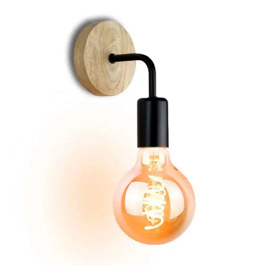 CARONTE™ Wall Light – Minimalist Wooden Sconce with Black Iron Arm | AURÈA - 