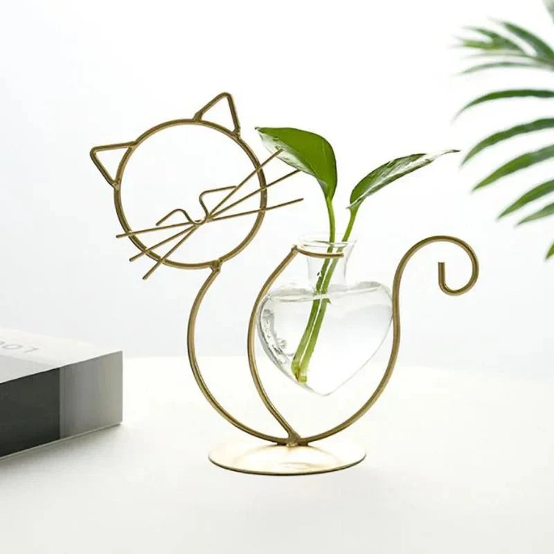 CATWAT™ Hydroponic Vase – Glass Planter with Wooden Stand - 