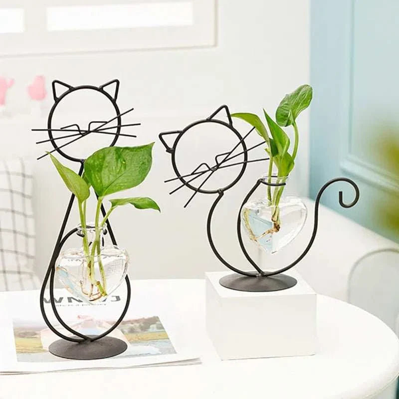 CATWAT™ Hydroponic Vase – Glass Planter with Wooden Stand - 