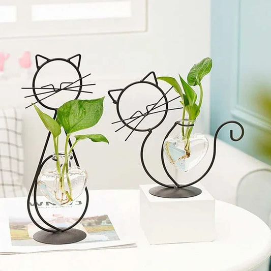 CATWAT™ Hydroponic Vase – Glass Planter with Wooden Stand - 