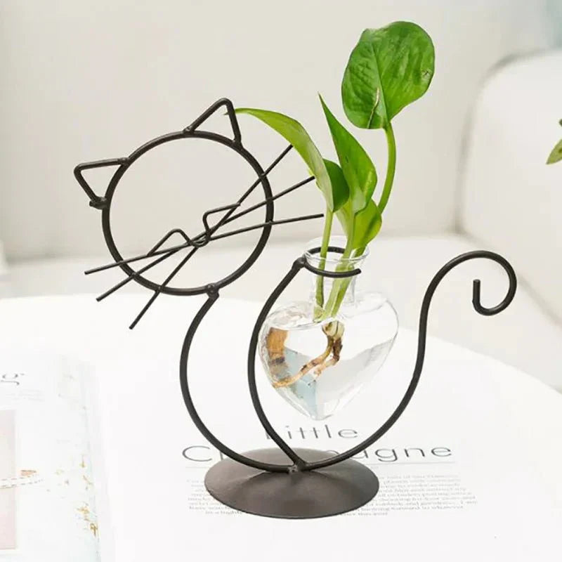 CATWAT™ Hydroponic Vase – Glass Planter with Wooden Stand - 