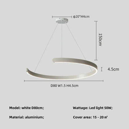 CICMA™ LED Pendant Light in minimalist geometric design, aluminum material, white color, dimensions D80cm, 50W LED, covers 15-20m².