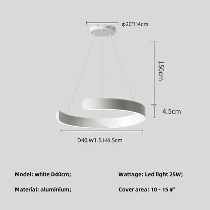Minimalist geometric LED pendant light with aluminum finish and white lampshade, suitable for modern interiors.