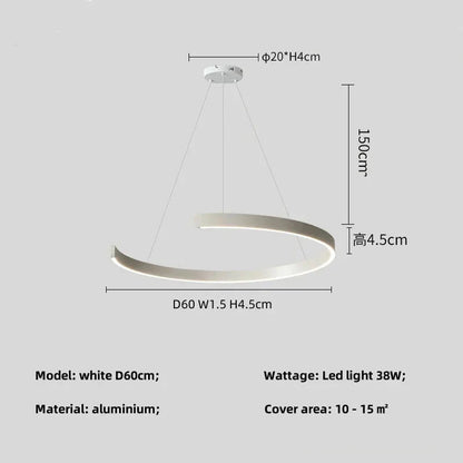 Minimalist geometric LED pendant light with aluminum material and 38W power, designed to illuminate 10-15 square meters.