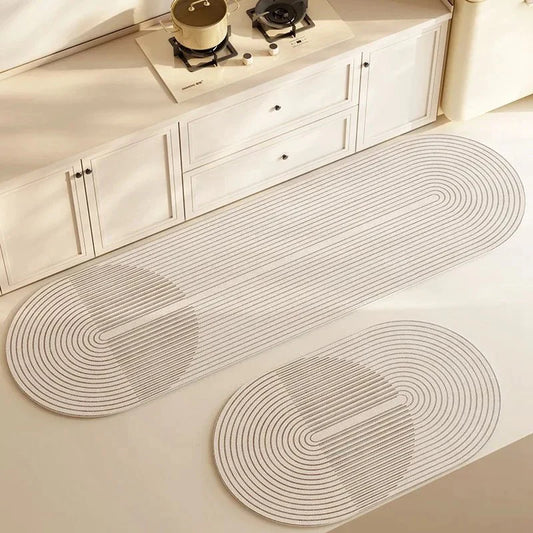Non-slip washable kitchen rug for floor protection in beige with modern design.