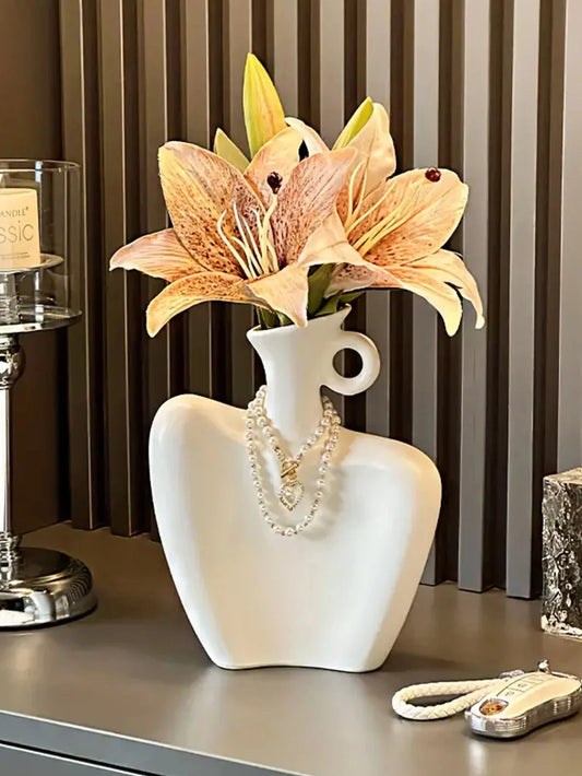 DECOL™ Decorative Vase – Elegant Black Ceramic for Flower Arrangements - 