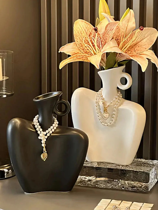DECOL™ Decorative Vase – Elegant Black Ceramic for Flower Arrangements - 