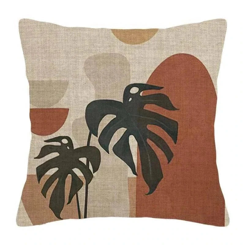 Handmade jacquard cushion cover with abstract plant design, suitable for sofas.