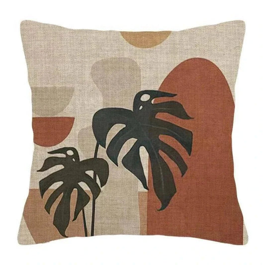 Handmade jacquard cushion cover with abstract plant design, suitable for sofas.