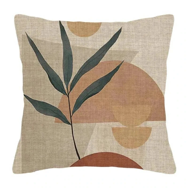 Handmade jacquard pillowcase with geometric pattern in natural tones.