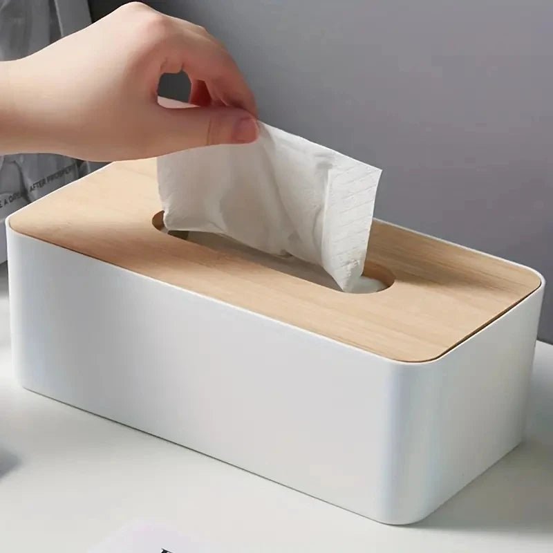 FALIE™ Tissue Box – Bamboo Lid Napkin Holder for Bathroom Decor - 