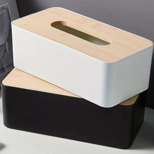 FALIE™ Tissue Box – Bamboo Lid Napkin Holder for Bathroom Decor - 