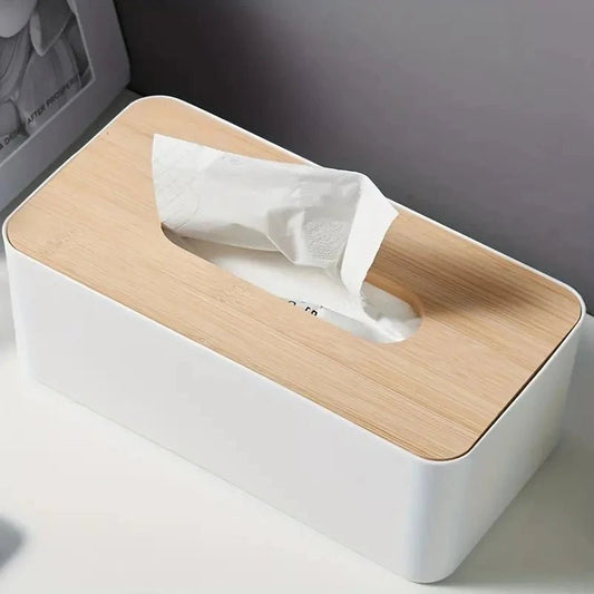 FALIE™ Tissue Box – Bamboo Lid Napkin Holder for Bathroom Decor - 