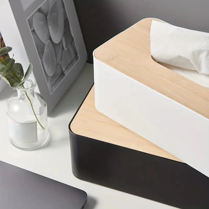 FALIE™ Tissue Box – Bamboo Lid Napkin Holder for Bathroom Decor - 