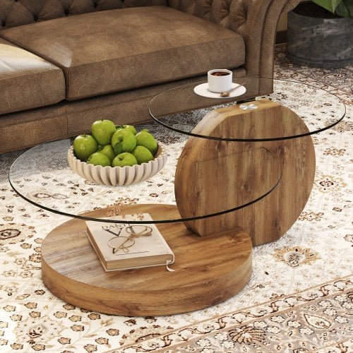 Glass coffee table GIRO™ – Two - level wood & glass sculptural design - coffe table
