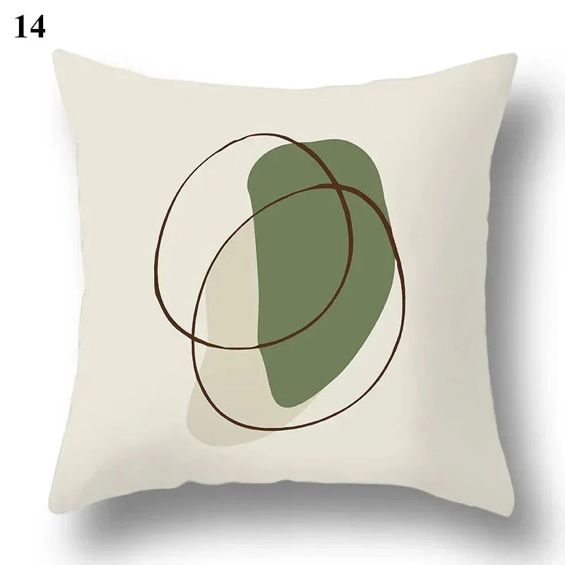 Green leaf and abstract design pillowcase by TARLO™, featuring a minimalist style, perfect for home decor.