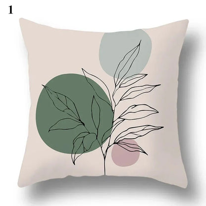 Green Leaf & Abstract Pillowcase with Modern Botanical Design, TARLO™ Cushion Cover.