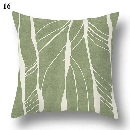 Green Leaf & Abstract Cushion Cover Pillowcase with Modern Design, 45x45 cm, Soft Polyester.